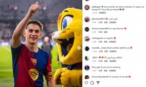 作为队长首发！20岁加维社媒：全队踢出精彩比赛，巴萨继续加油！